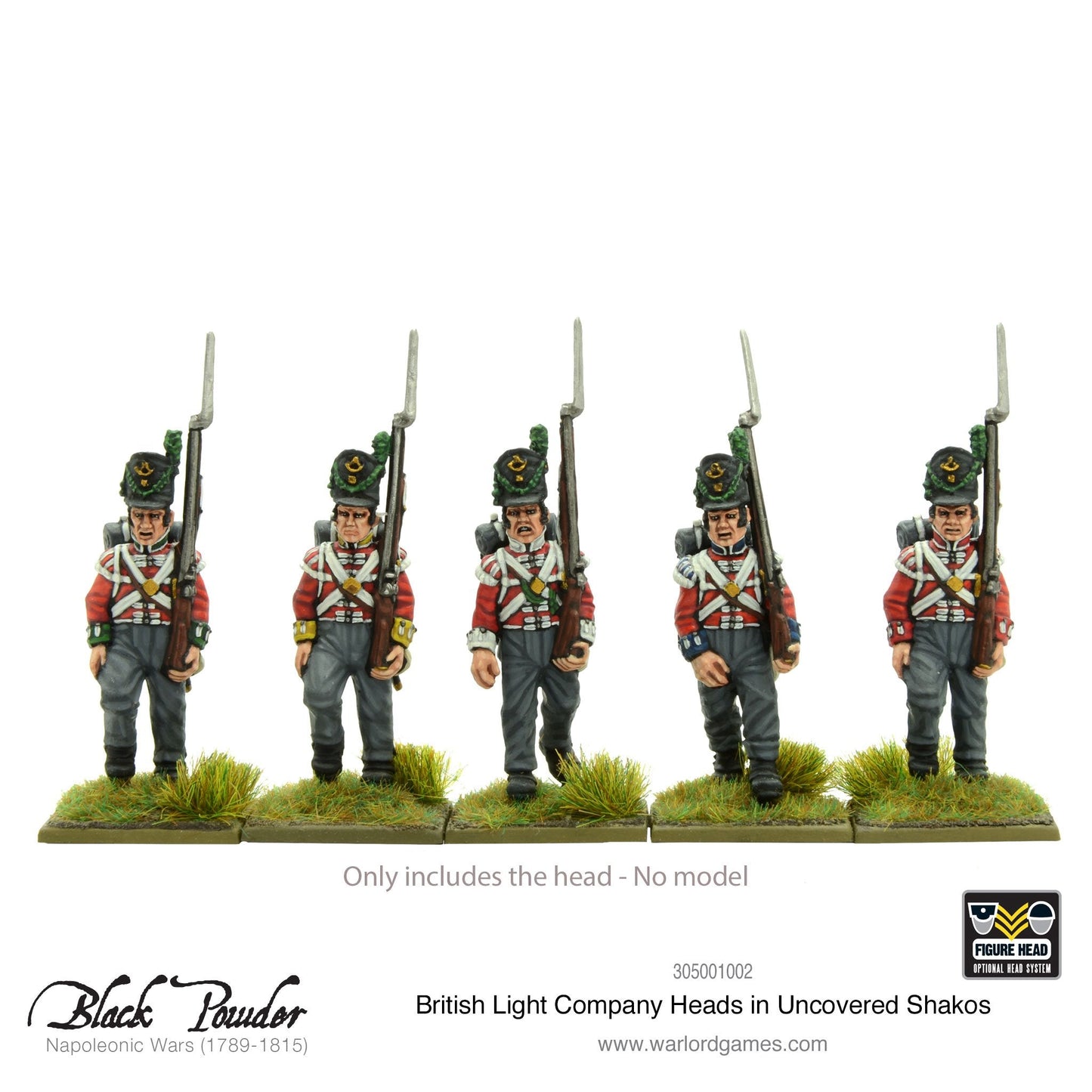 Black Powder: British - 25x Napoleonic British Light Company heads in uncovered Shakos