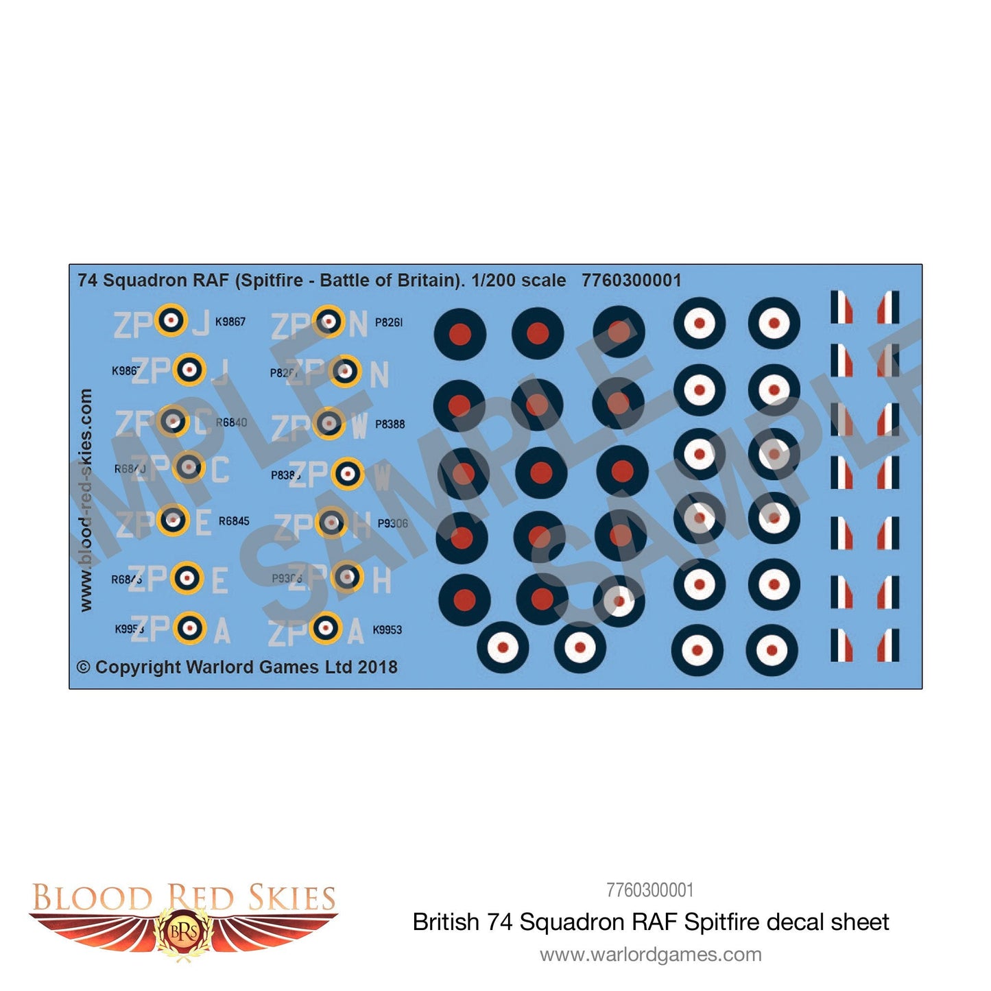 Blood Red Skies: British 74 Squadron RAF Spitfire decal sheet