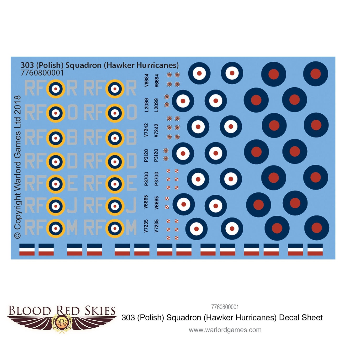 Blood Red Skies: 303 (Polish) Squadron (Hawker Hurricanes) decal sheet