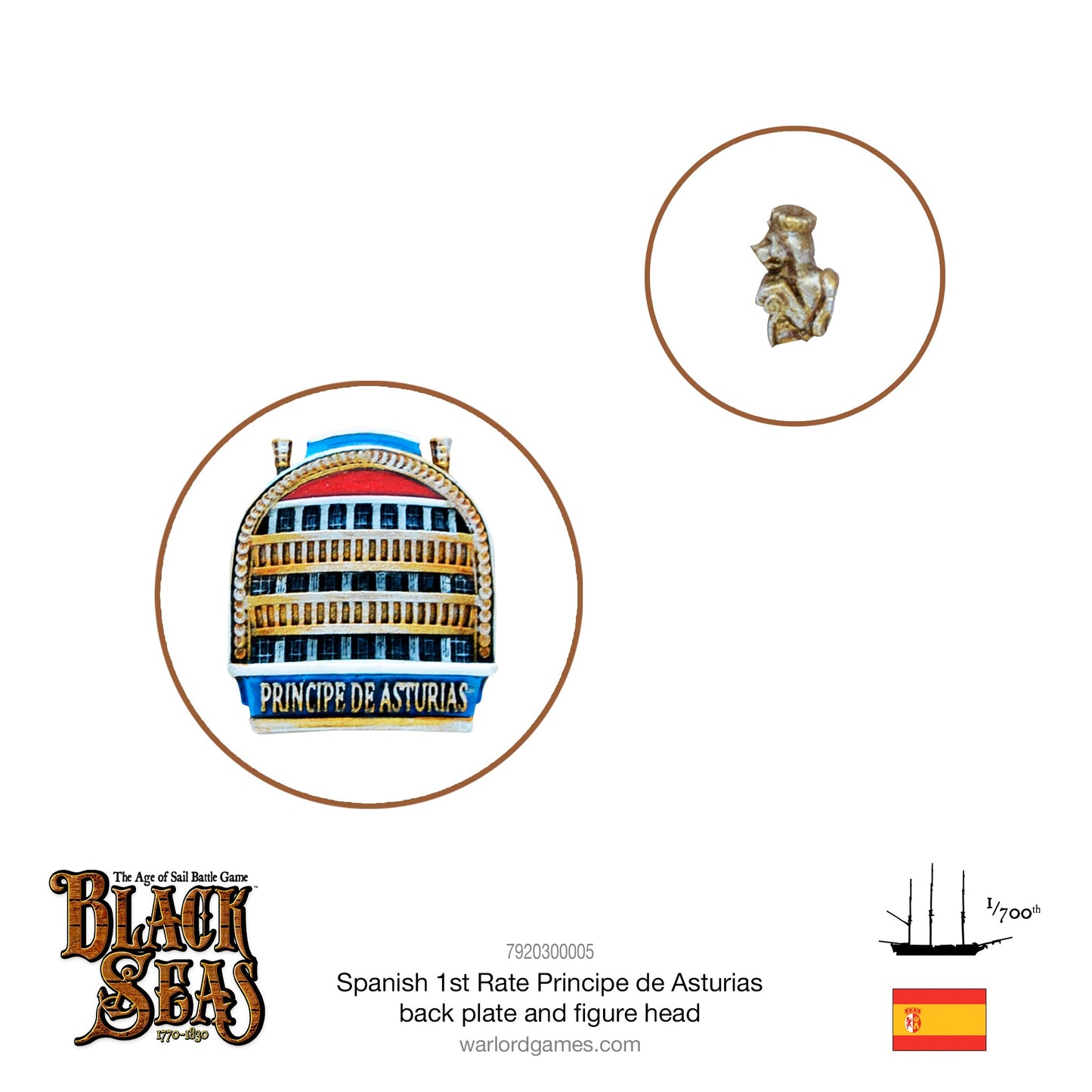 Black Seas: Spanish 1st rate Principe de Asturias back plate and figure head