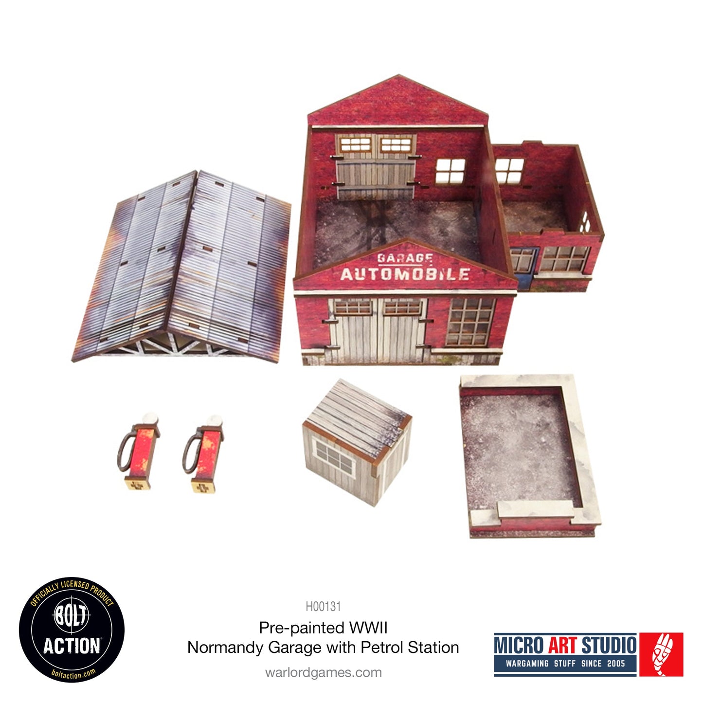Achtung Panzer!: Pre-painted WW2 Normandy Garage with Petrol Station