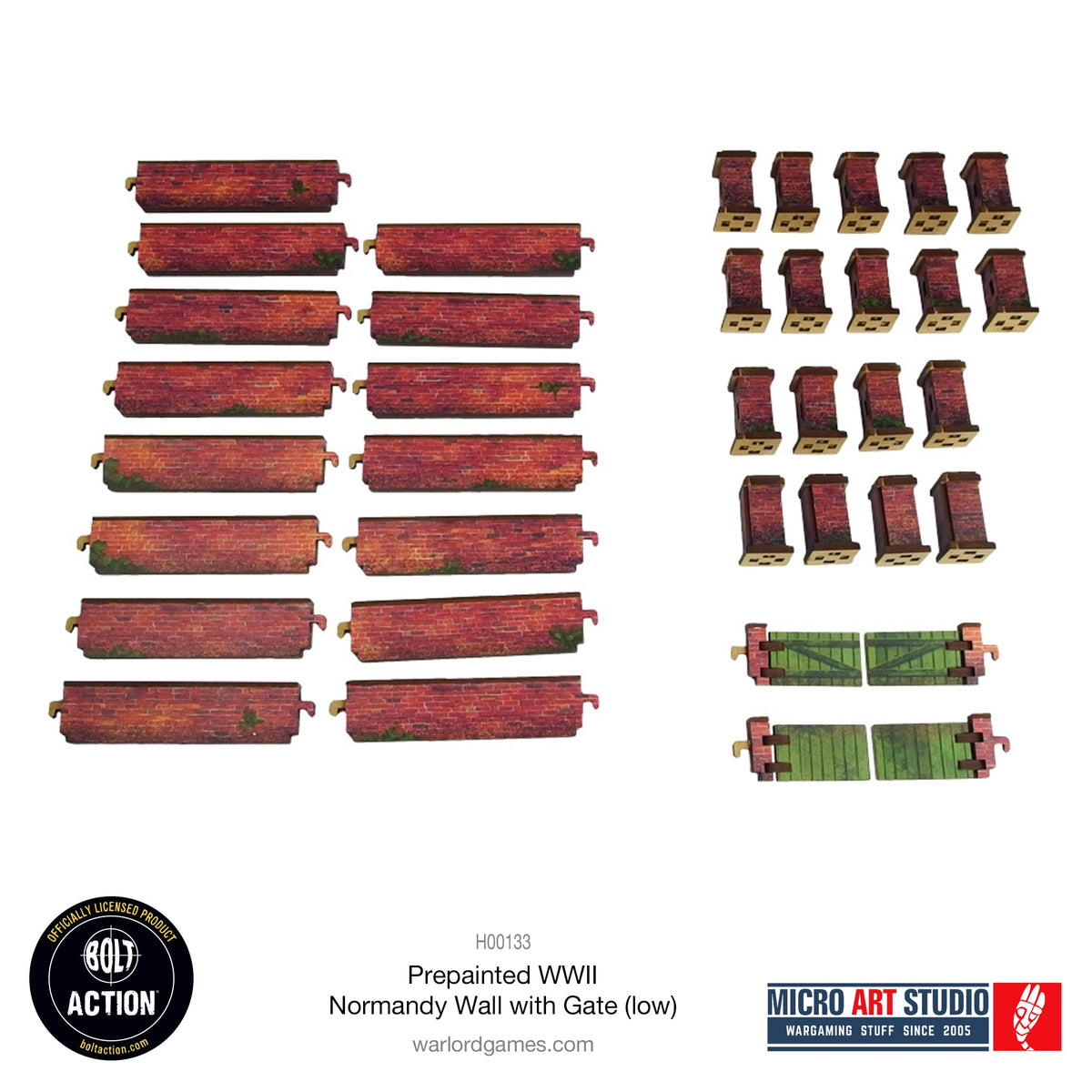 Achtung Panzer!: Pre-painted WW2 Normandy Walls with Gate (low)