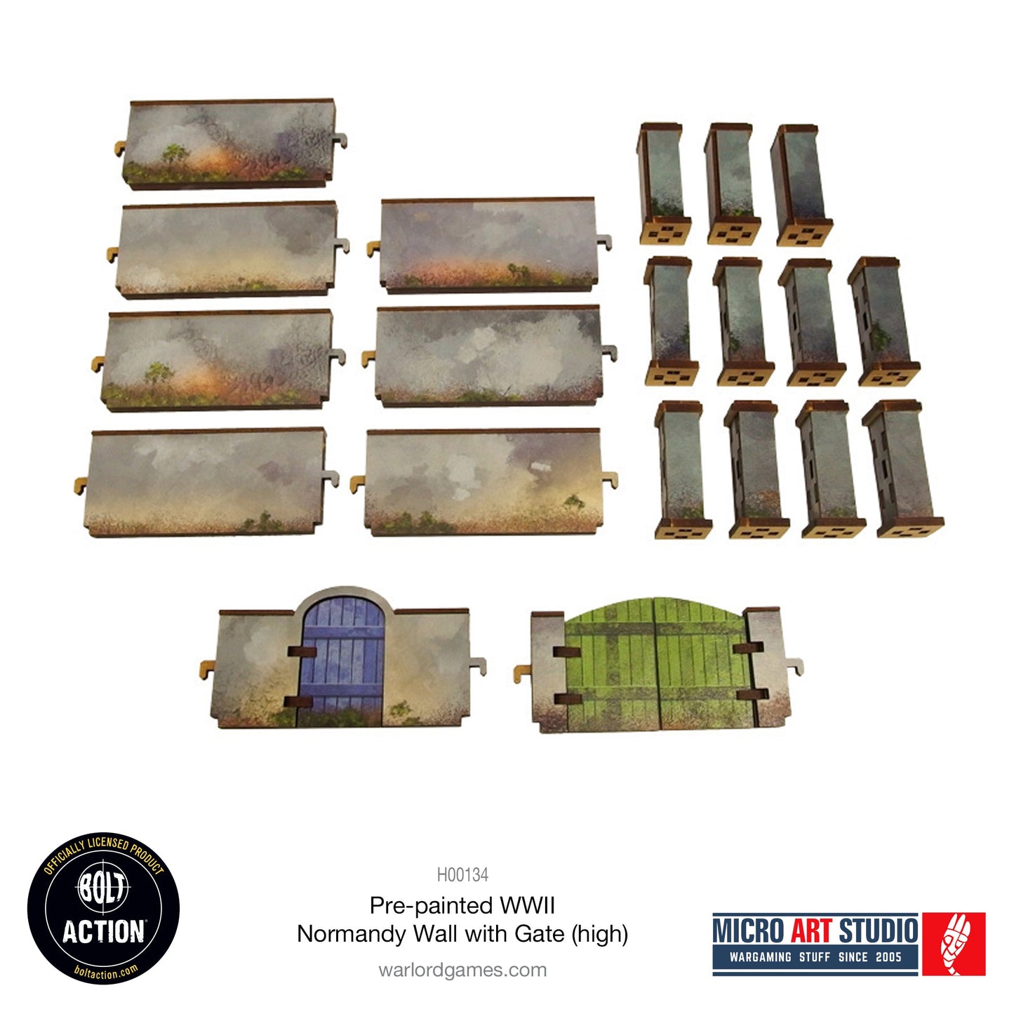 Achtung Panzer!: Pre-painted WW2 Normandy Walls with Gate (high)