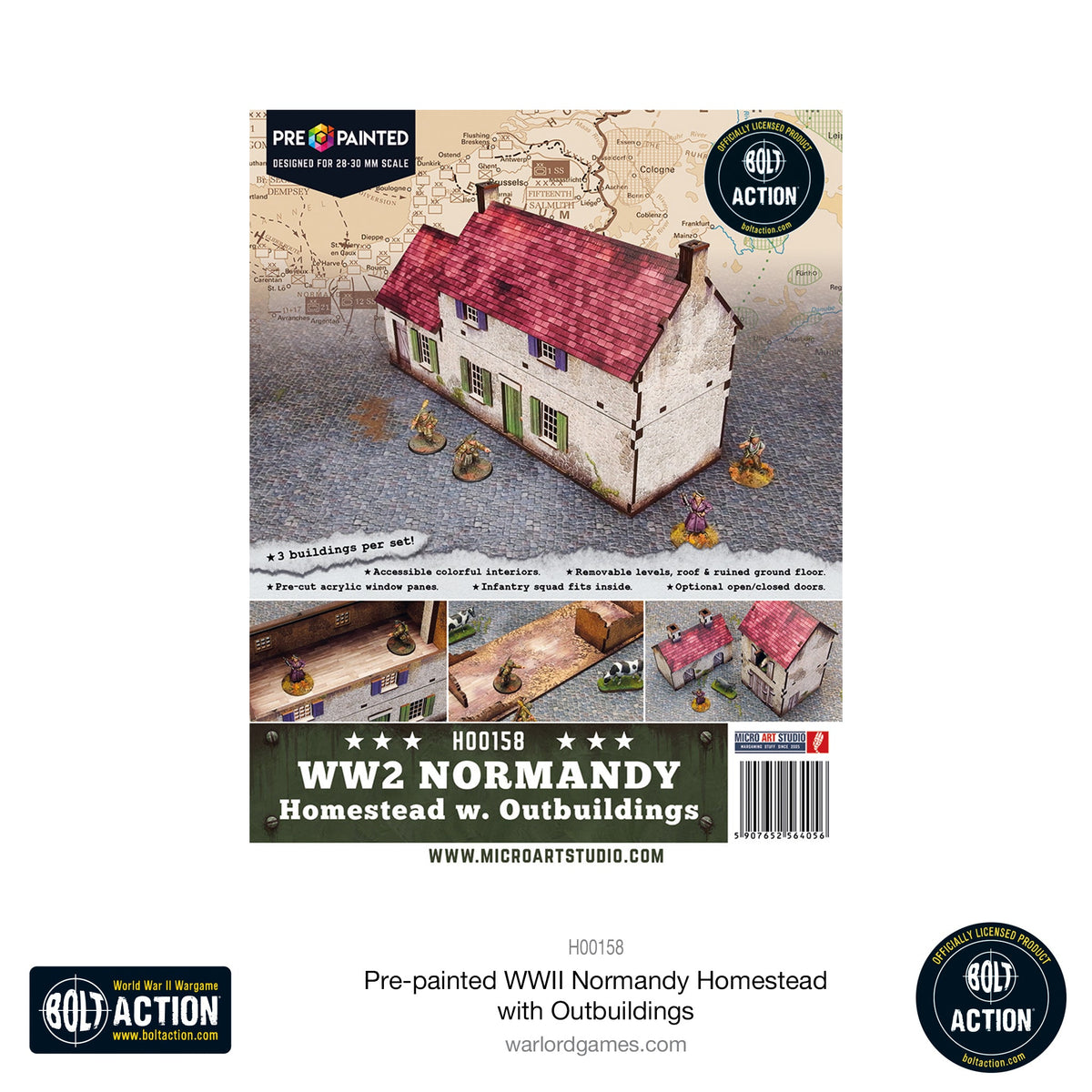 Achtung Panzer!: Pre-painted WWII Normandy Homestead with Outbuildings