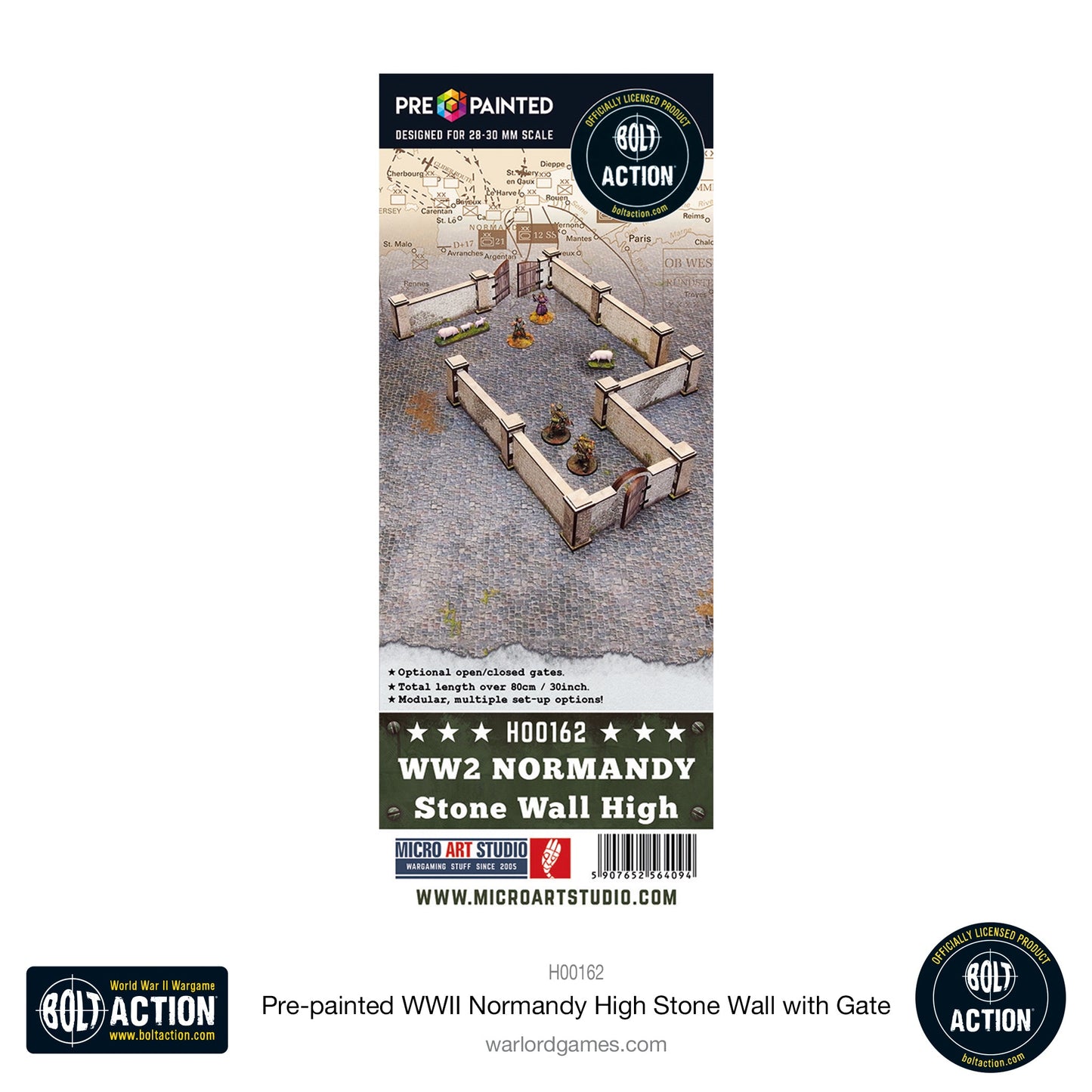 Achtung Panzer!: Pre-painted WWII Normandy High Stone Wall with Gate