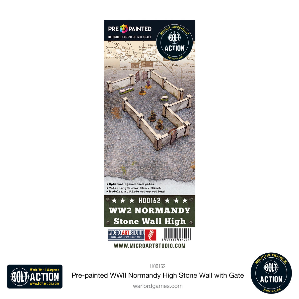 Achtung Panzer!: Pre-painted WWII Normandy High Stone Wall with Gate