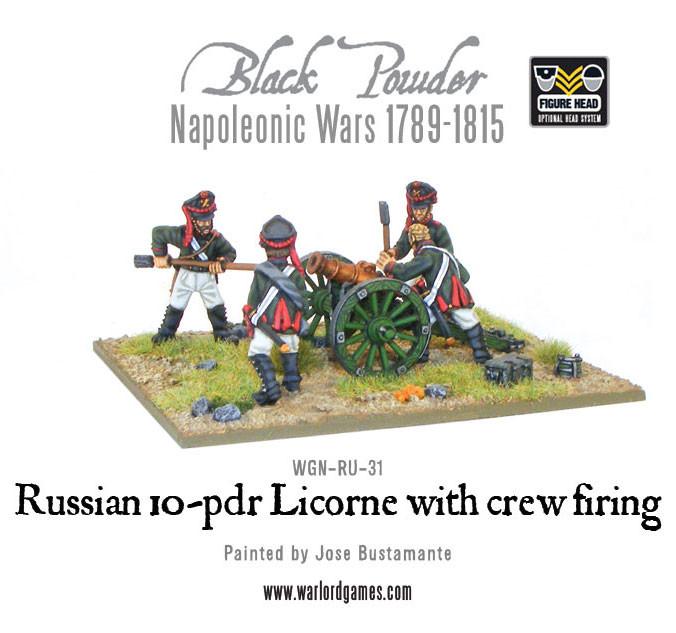 Black Powder: Napoleonic Russian 10-pdr Licorne howitzer 1809-1815 with crew firing