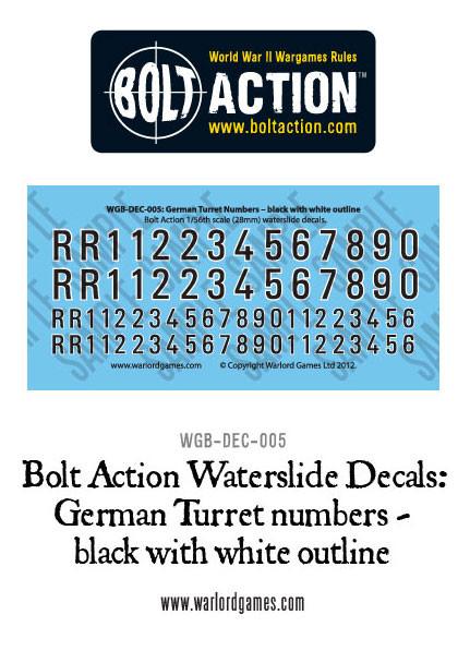 Bolt Action: German - German Turret numbers - black with white outline decal sheet
