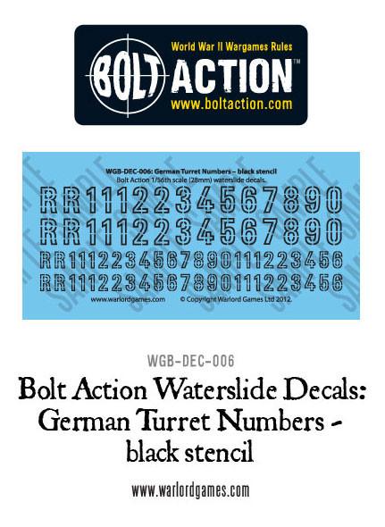 Bolt Action: German - German Turret Numbers - black stencil decal sheet