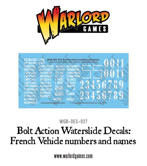 Bolt Action: French vehicle numbers and names decal sheet