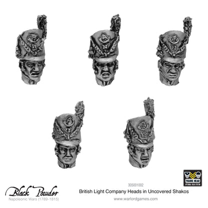 Black Powder: British - 25x Napoleonic British Light Company heads in uncovered Shakos