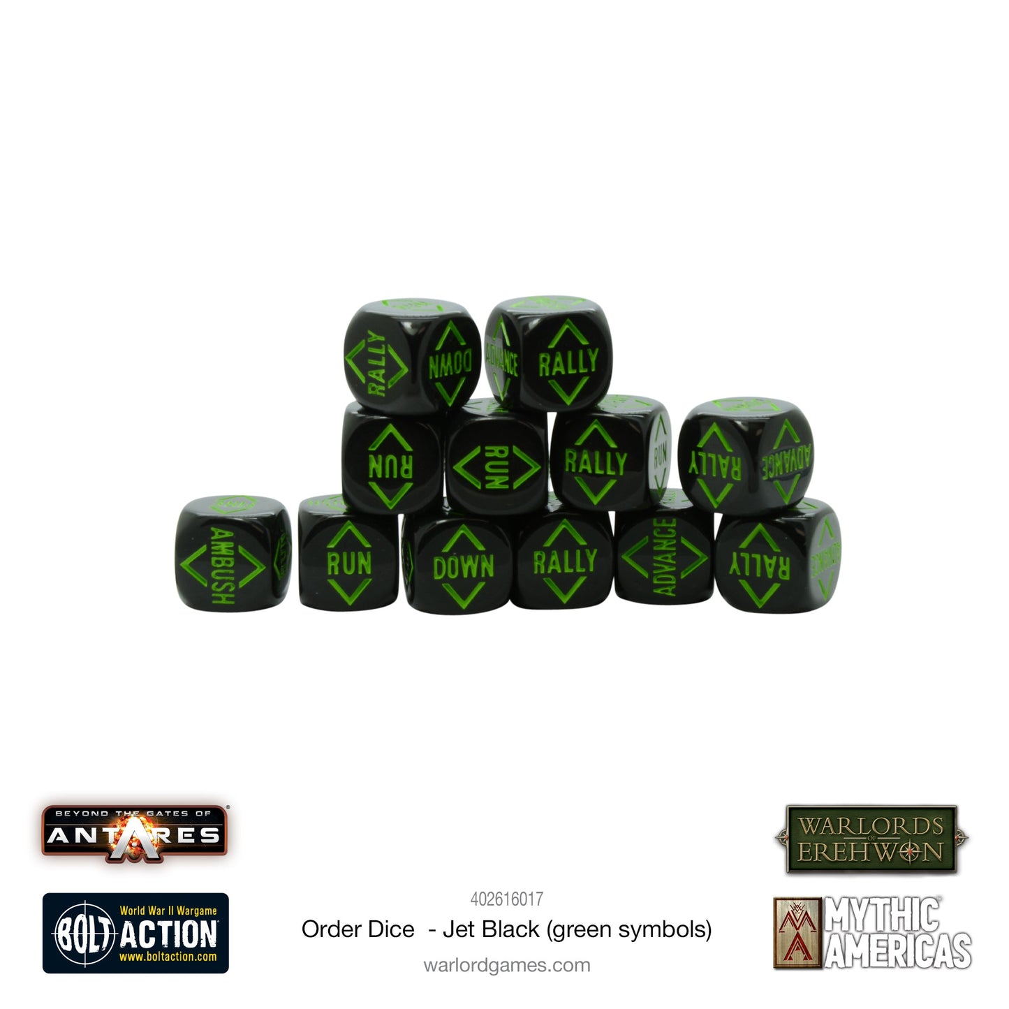 Gates of Antares: Order Dice - Jet Black (Green Symbols)