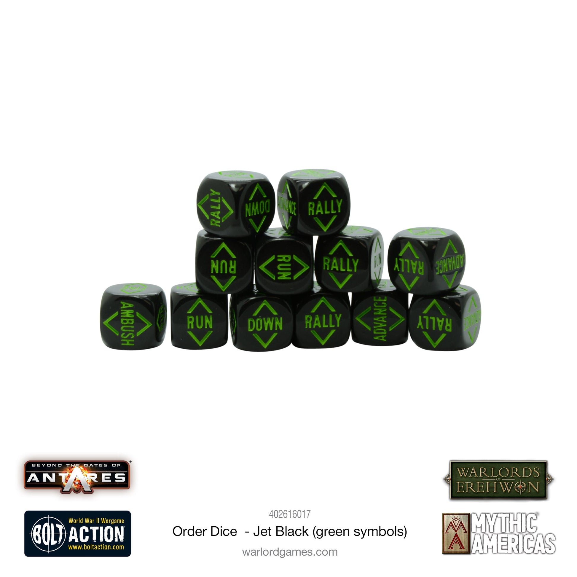 Gates of Antares: Order Dice - Jet Black (Green Symbols)