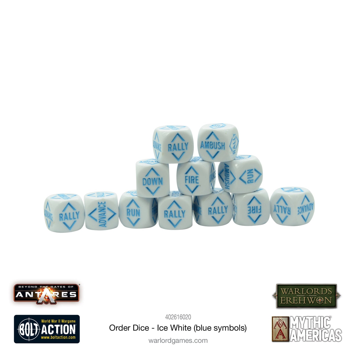Gates of Antares: Order Dice - Ice White (Blue Symbols)