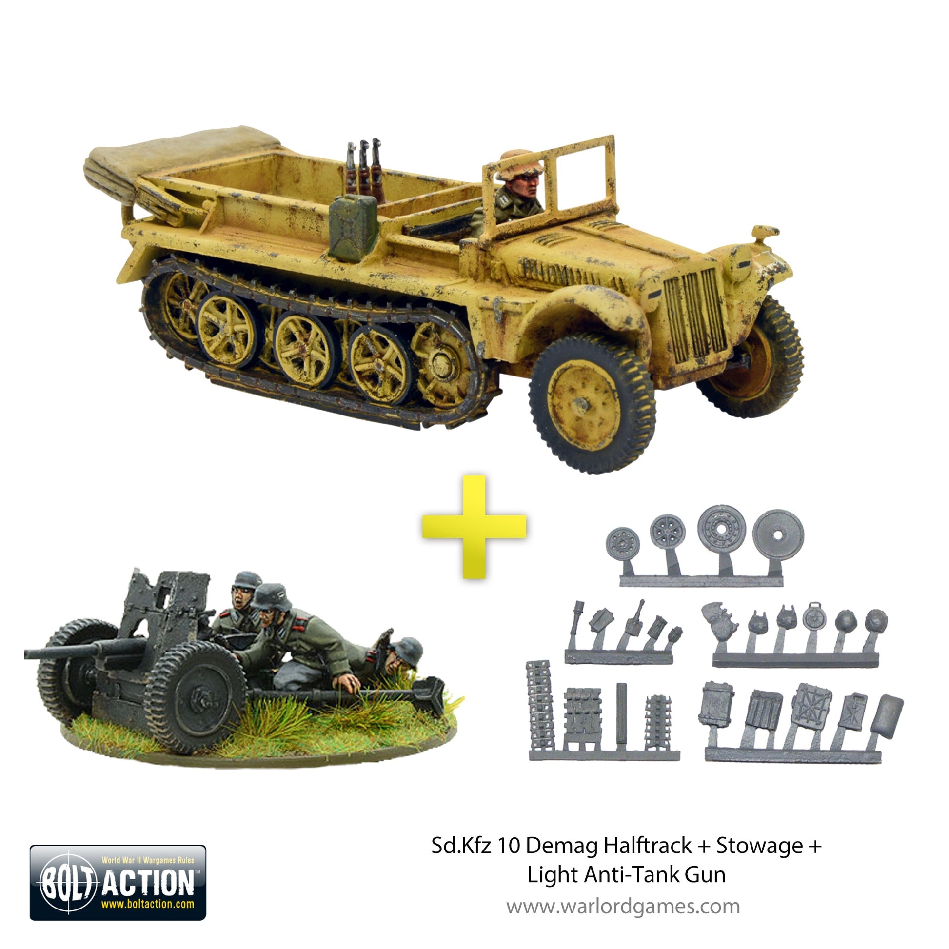 Bolt Action: German - Sd.Kfz 10 Demag Halftrack + Stowage + Light Anti-Tank Gun