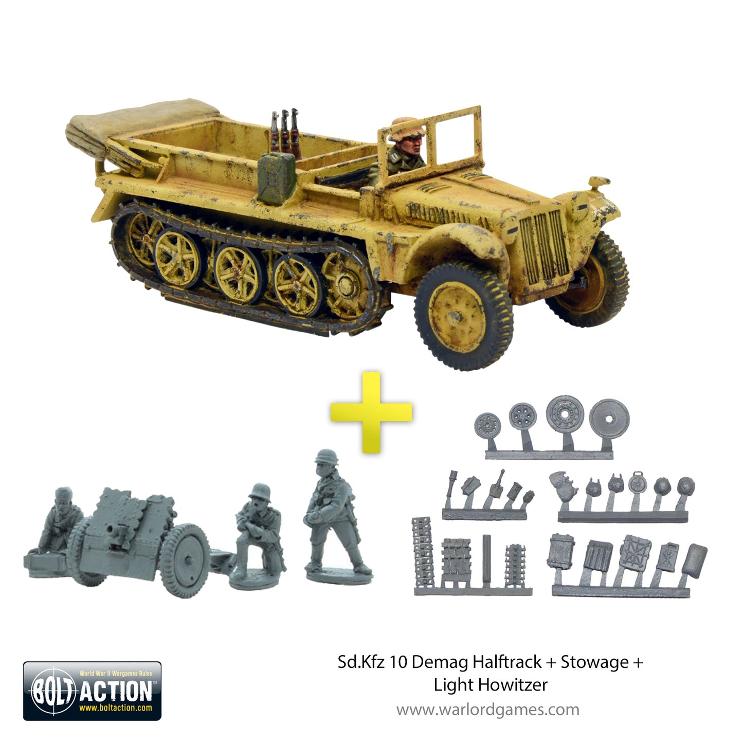 Bolt Action: German - Sd.Kfz 10 Demag Halftrack + Stowage + Light Howitzer