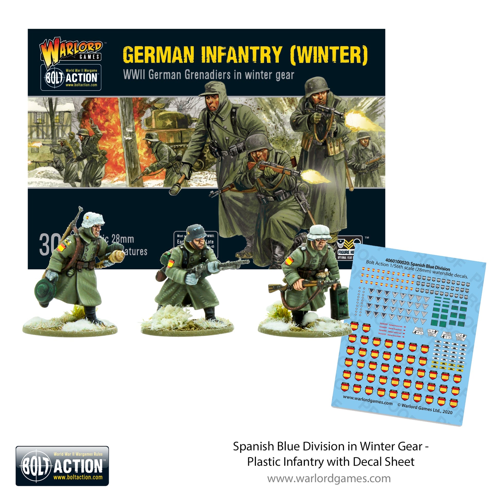 Bolt Action: German - Spanish Blue Division in Winter Gear - Plastic Infantry with Decal Sheet
