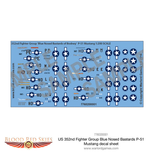 Blood Red Skies: US 352nd Fighter Group 'Blue Nosed Bastards' P-51 Mustang decal sheet