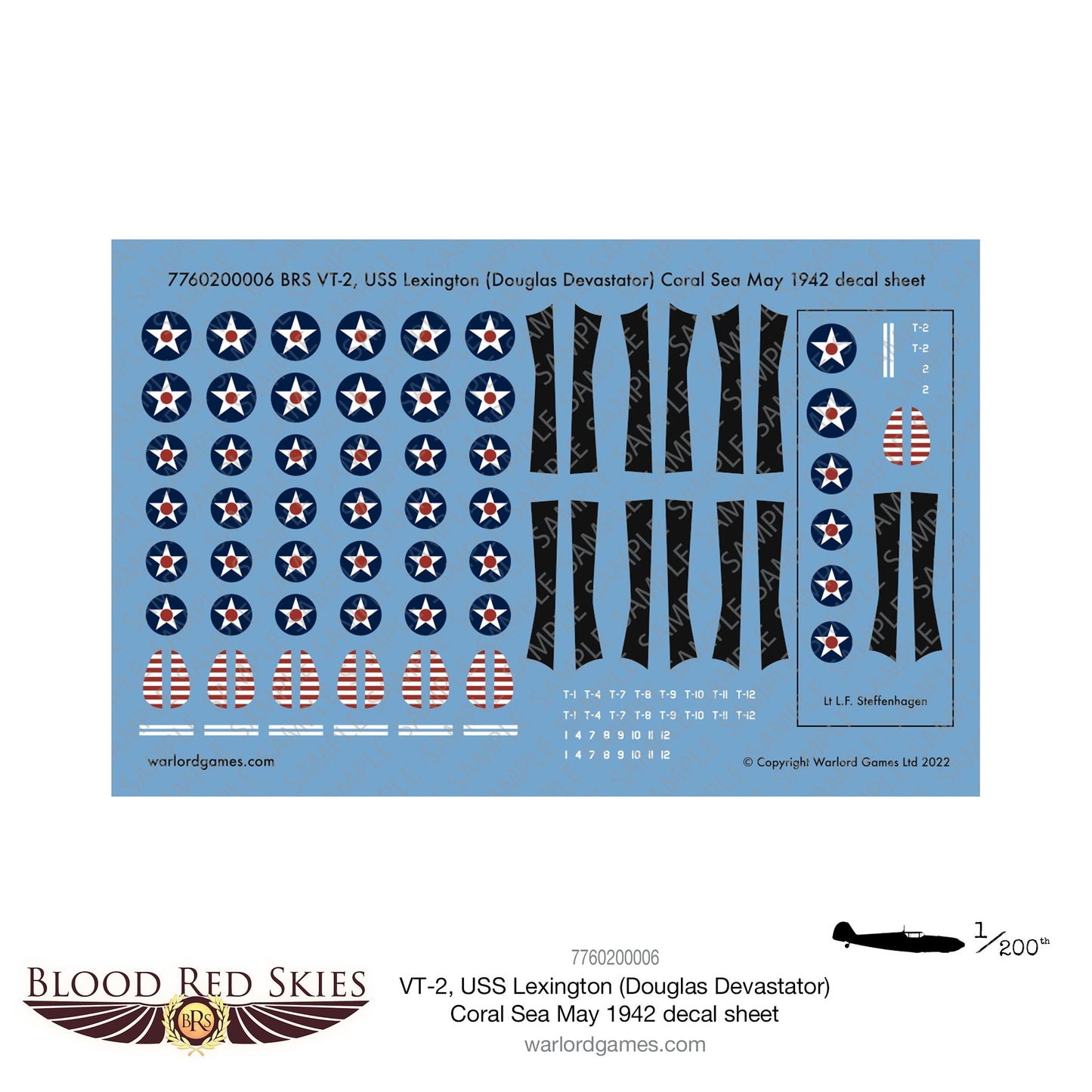 Blood Red Skies: BRS VT-2, USS Lexington (Douglas Devastator) Coral Sea May 1942 decal sheet