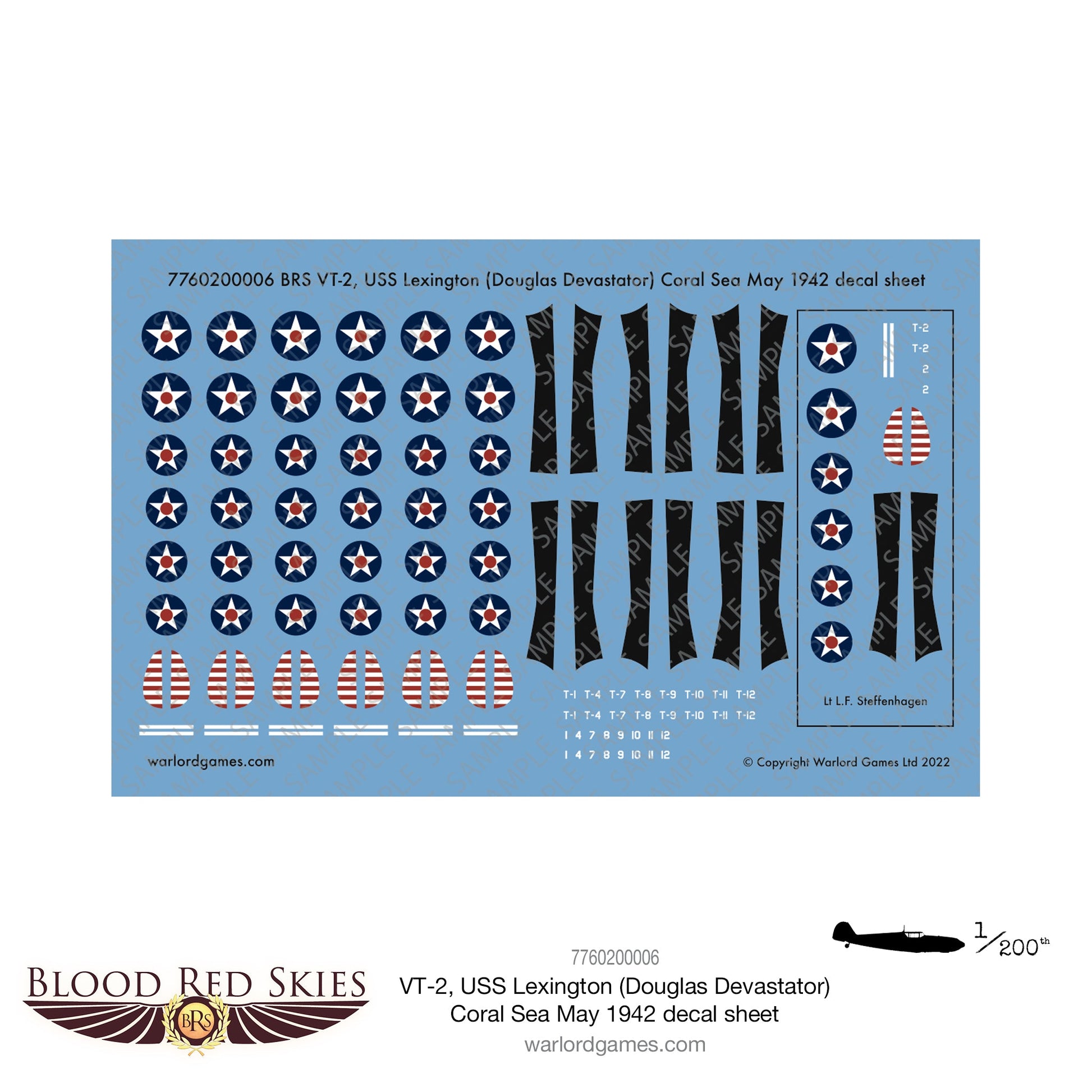 Blood Red Skies: BRS VT-2, USS Lexington (Douglas Devastator) Coral Sea May 1942 decal sheet