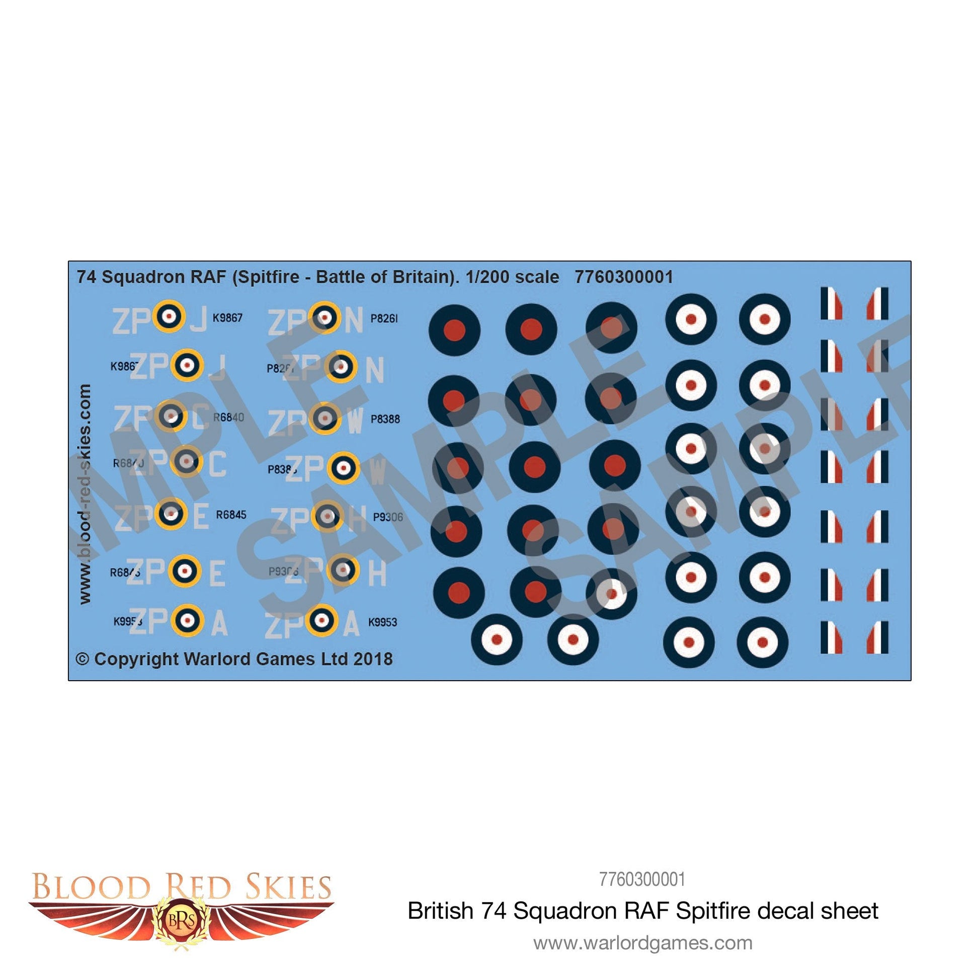 Blood Red Skies: British 74 Squadron RAF Spitfire decal sheet