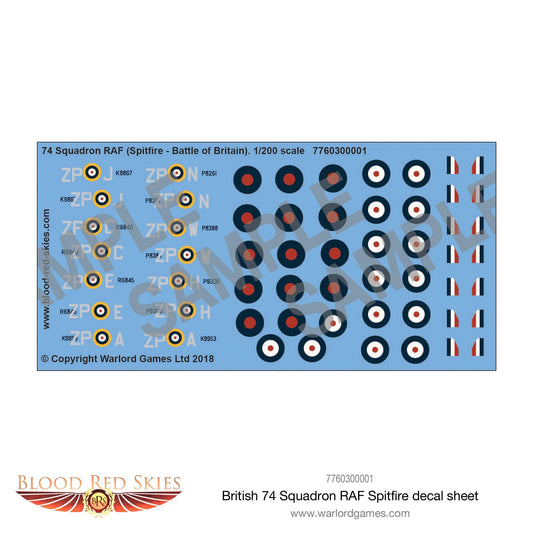 Blood Red Skies: British 74 Squadron RAF Spitfire decal sheet