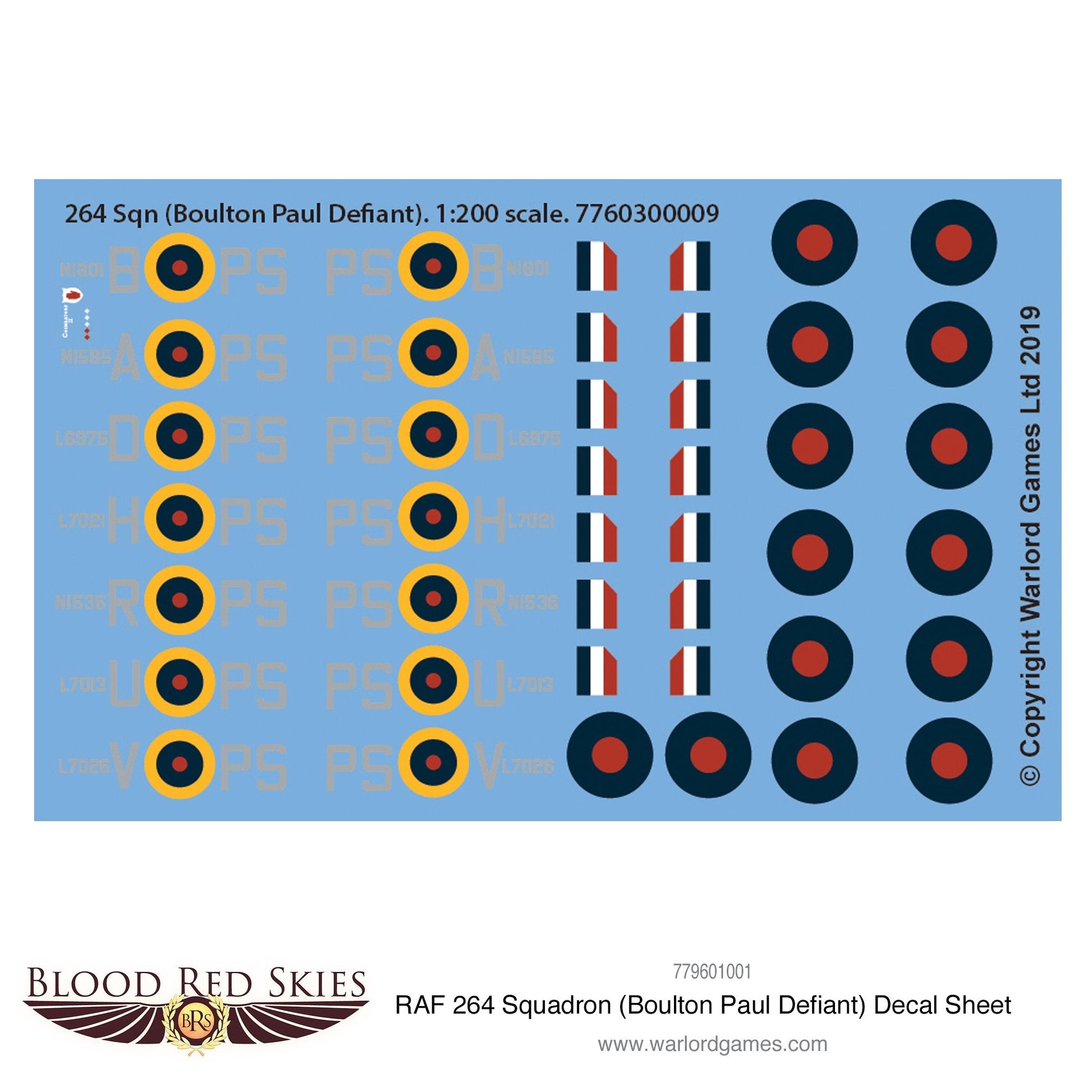 Blood Red Skies: 264 Sqn (Boulton Paul Defiant) decal sheet