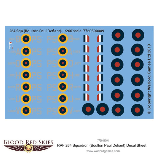 Blood Red Skies: 264 Sqn (Boulton Paul Defiant) decal sheet