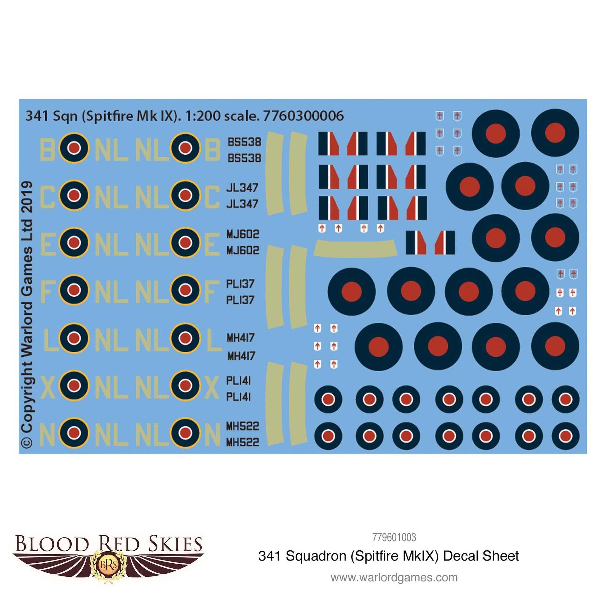 Blood Red Skies: 341 Sqn (Spitfire Mk IX) decal sheet
