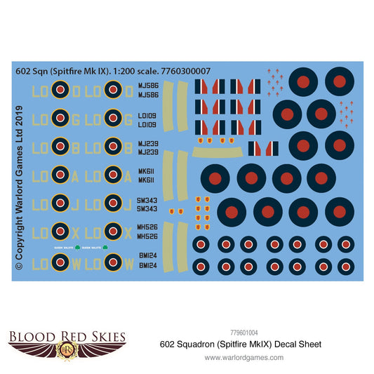 Blood Red Skies: 602 Sqn (Spitfire Mk IX) decal sheet