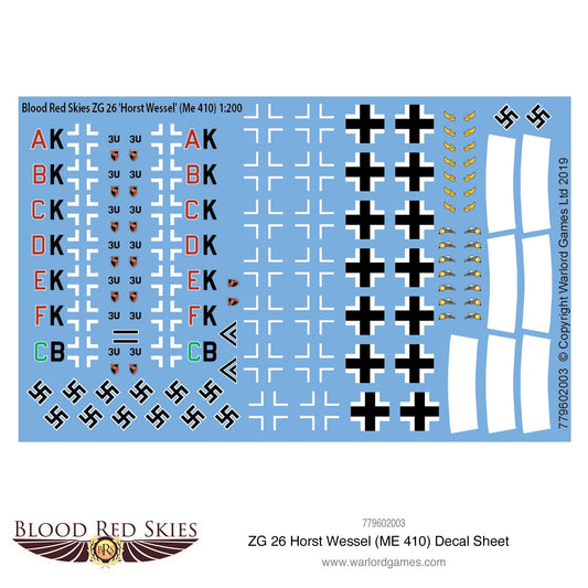 Blood Red Skies: Luftwaffe - ZG 26  Horst Wessel (Me 410) decal sheet