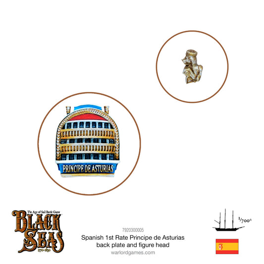 Black Seas: Spanish 1st rate Principe de Asturias back plate and figure head
