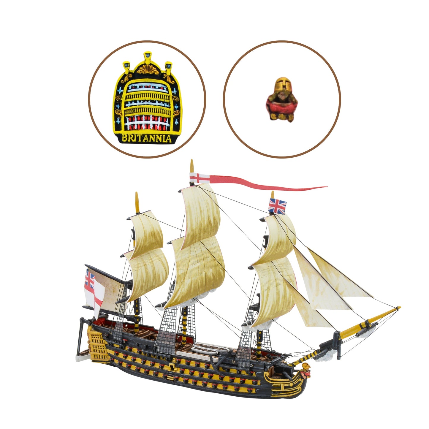 Black Seas: Royal Navy - HMS Britannia (Royal Navy 1st Rate) - Ship with Figure Head & Back Plate Bundle