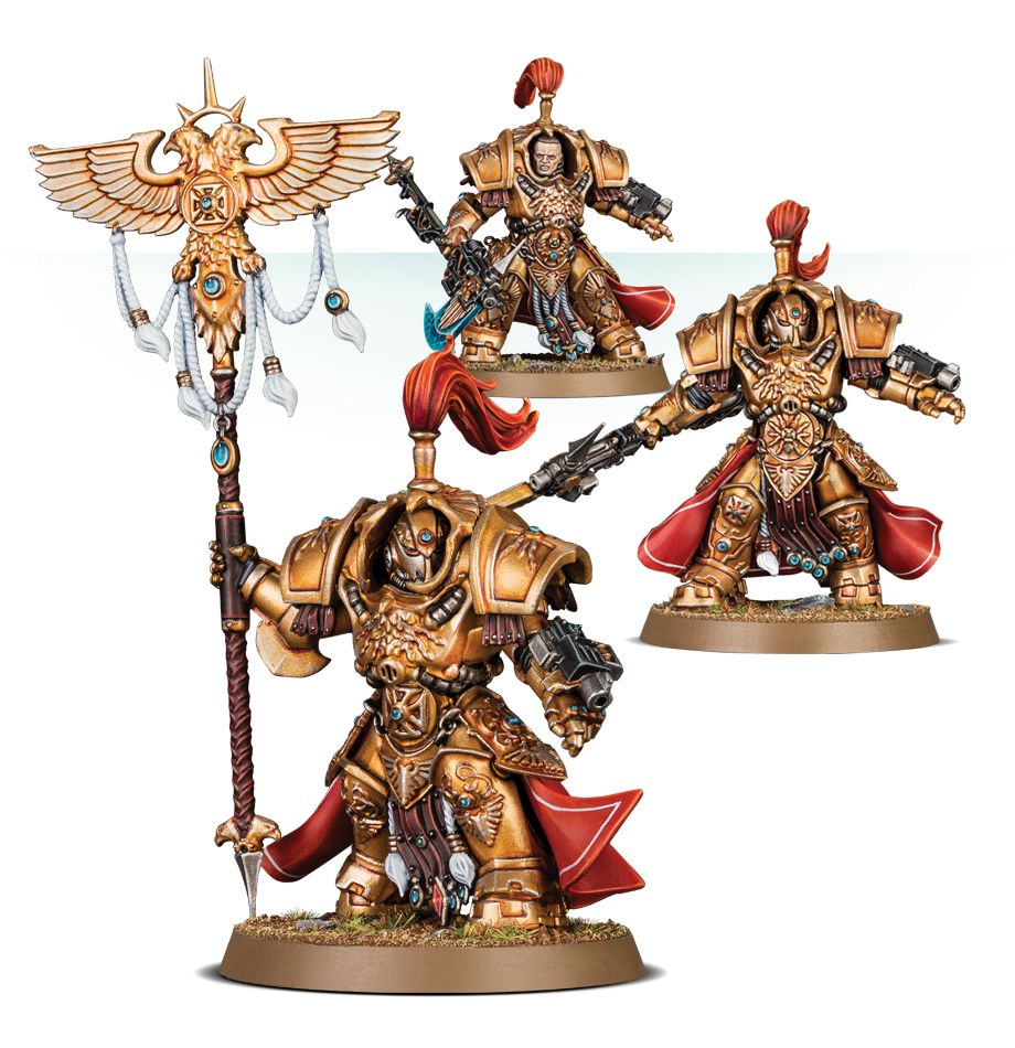 Allarus Custodians / Shield-Captain in Allarus Terminator Armour / Vexilus Praetor in Allarus Terminator Armour