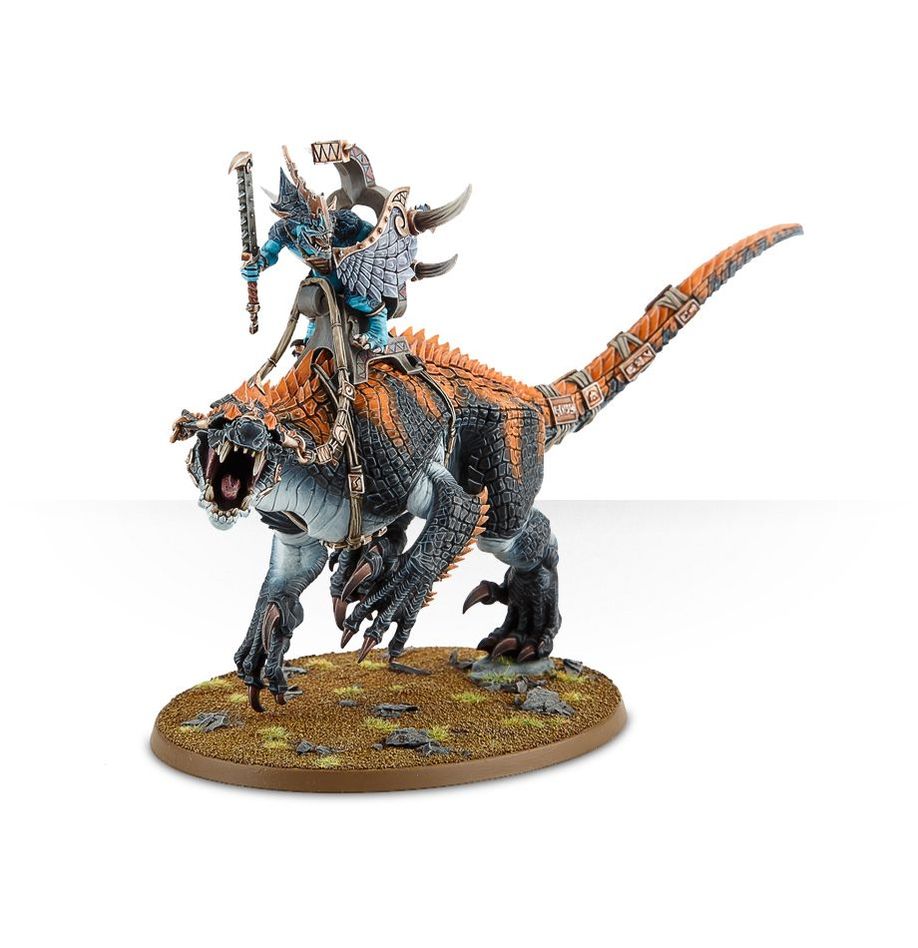Saurus Oldblood on Carnosaur / Saurus Scar-Veteran on Carnosaur / Skink Oracle on Troglodon