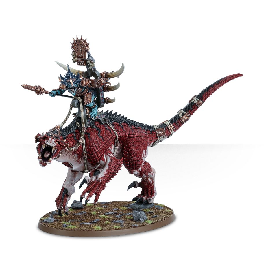 Saurus Oldblood on Carnosaur / Saurus Scar-Veteran on Carnosaur / Skink Oracle on Troglodon