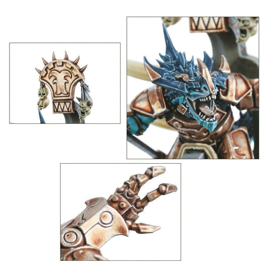 Saurus Oldblood on Carnosaur / Saurus Scar-Veteran on Carnosaur / Skink Oracle on Troglodon