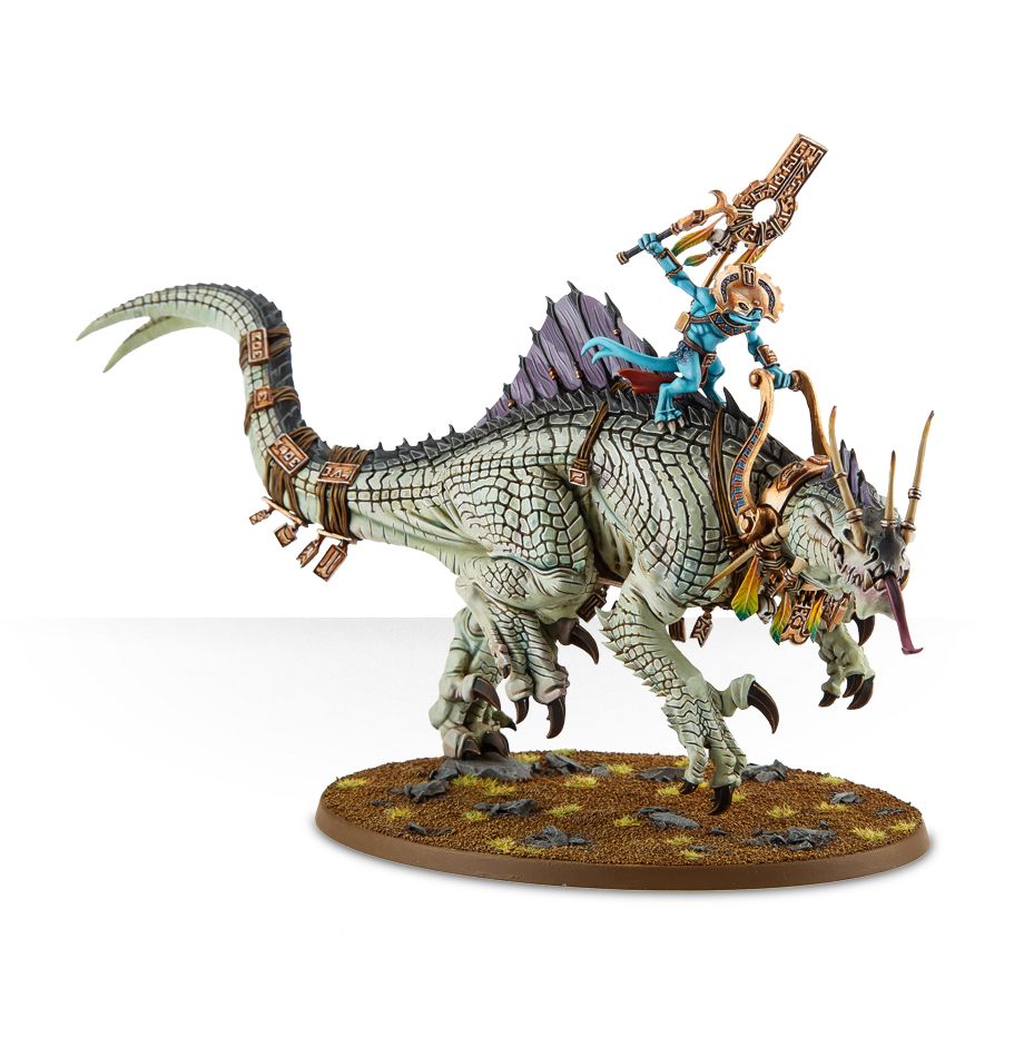 Saurus Oldblood on Carnosaur / Saurus Scar-Veteran on Carnosaur / Skink Oracle on Troglodon