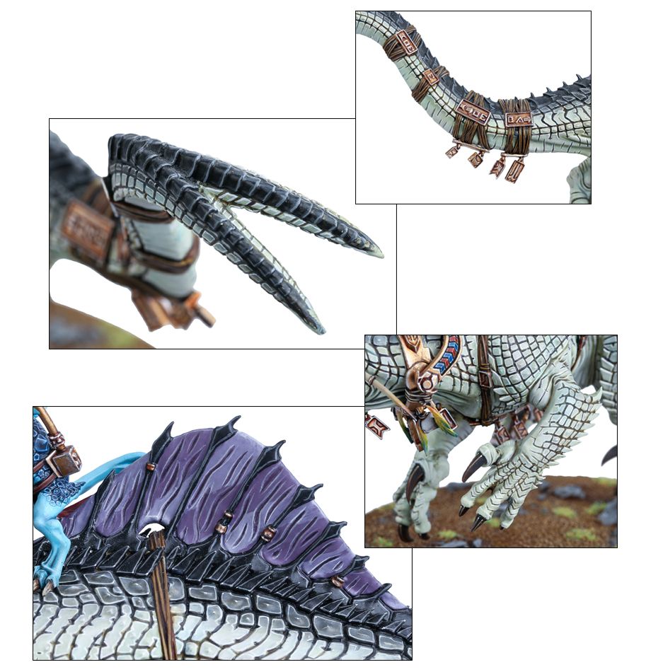 Saurus Oldblood on Carnosaur / Saurus Scar-Veteran on Carnosaur / Skink Oracle on Troglodon