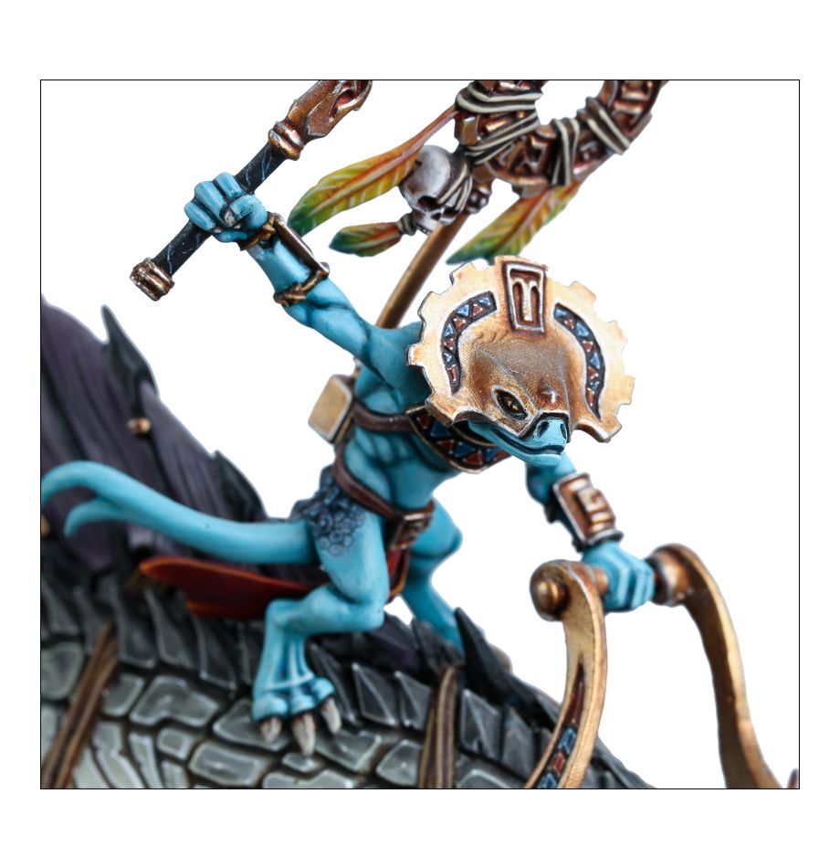 Saurus Oldblood on Carnosaur / Saurus Scar-Veteran on Carnosaur / Skink Oracle on Troglodon