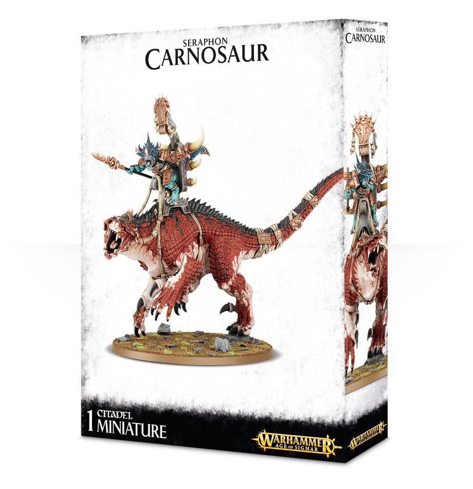 Saurus Oldblood on Carnosaur / Saurus Scar-Veteran on Carnosaur / Skink Oracle on Troglodon