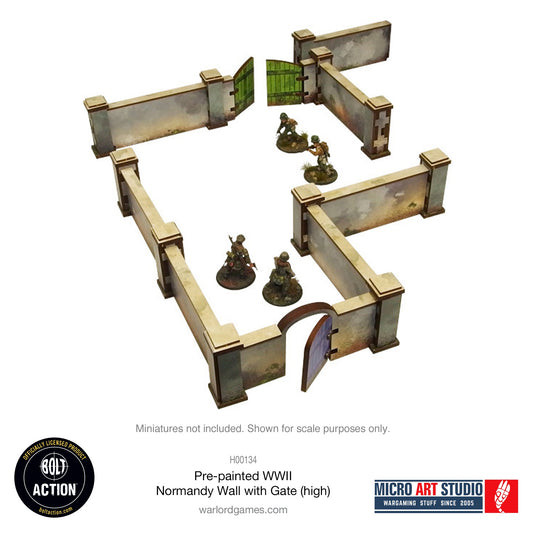 Achtung Panzer!: Pre-painted WW2 Normandy Walls with Gate (high)