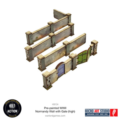 Achtung Panzer!: Pre-painted WW2 Normandy Walls with Gate (high)