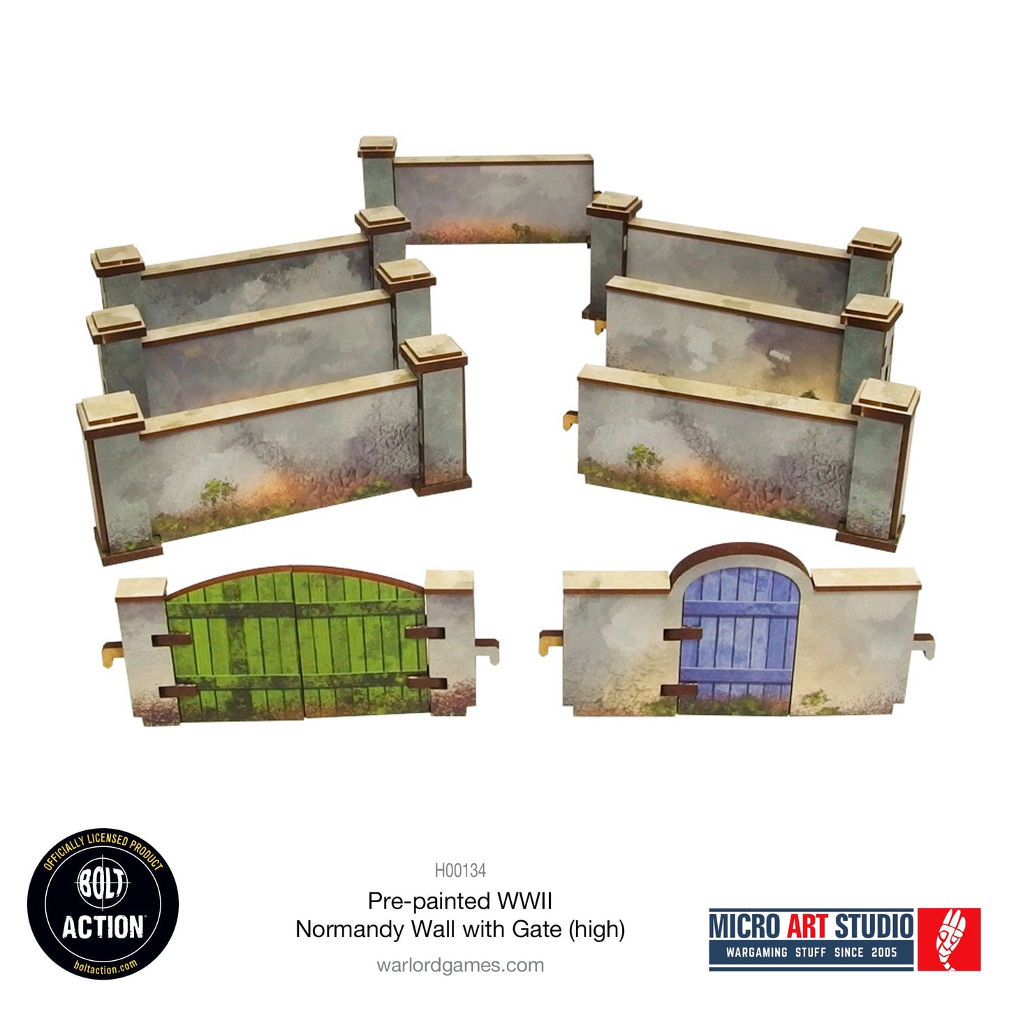 Achtung Panzer!: Pre-painted WW2 Normandy Walls with Gate (high)