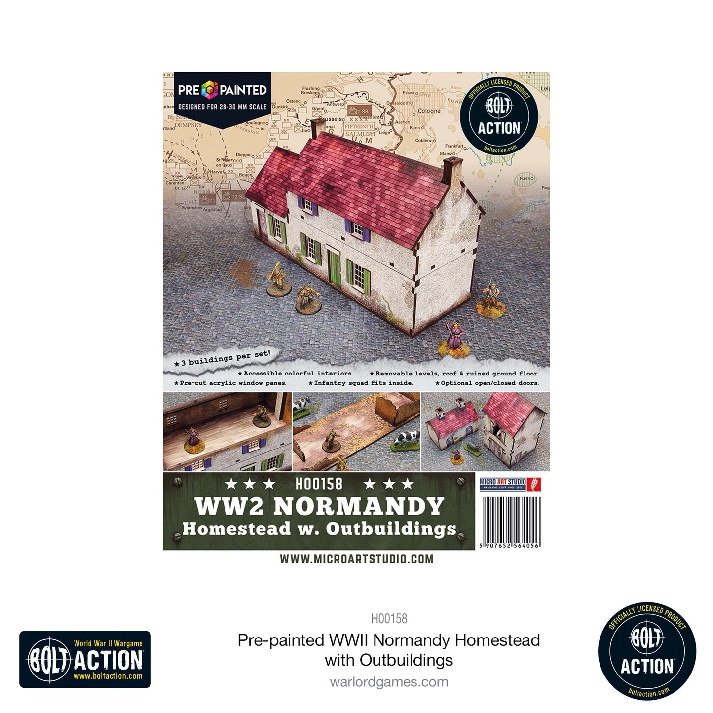 Achtung Panzer!: Pre-painted WWII Normandy Homestead with Outbuildings