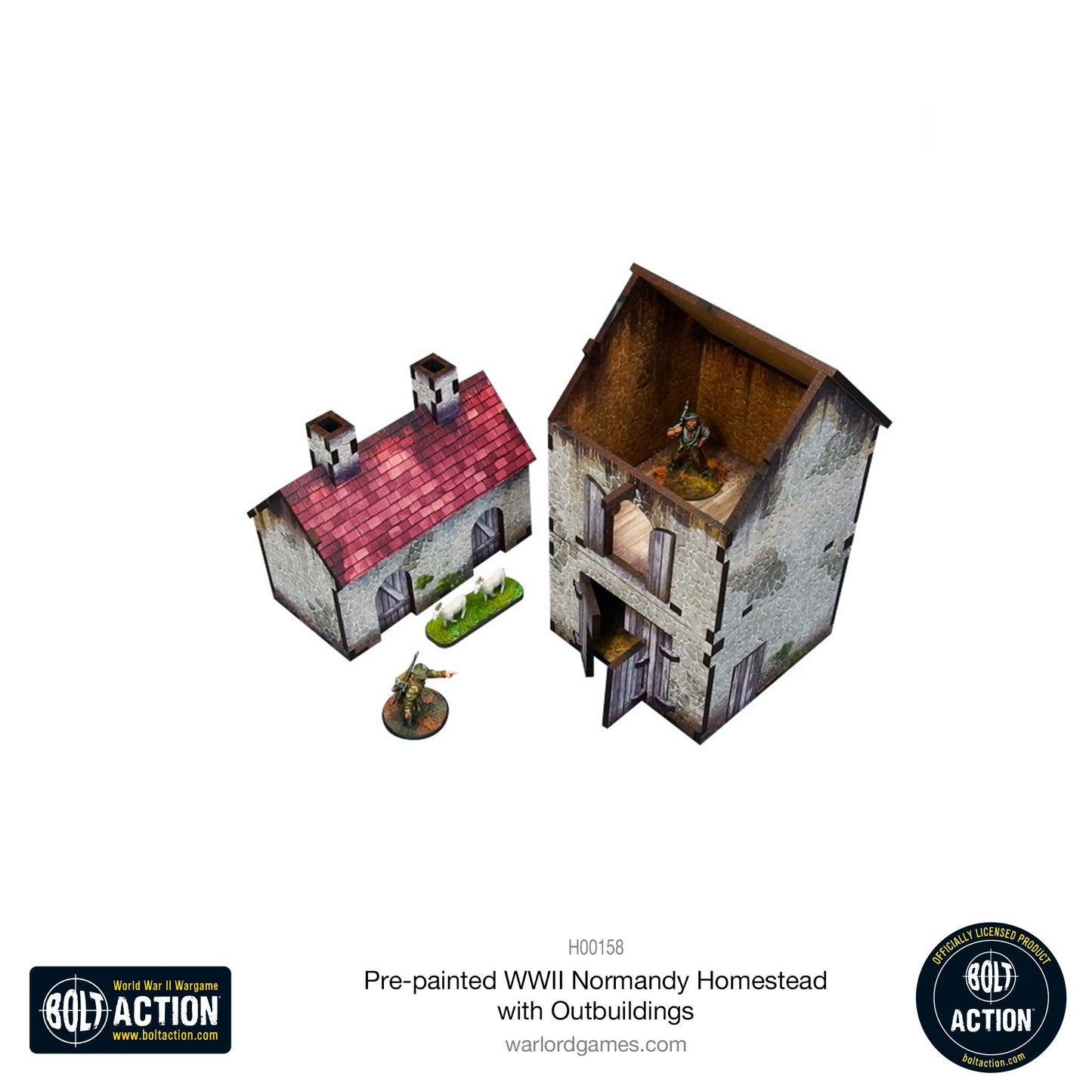 Achtung Panzer!: Pre-painted WWII Normandy Homestead with Outbuildings