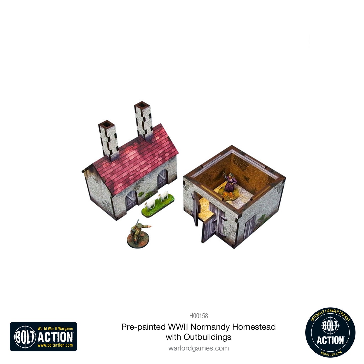 Achtung Panzer!: Pre-painted WWII Normandy Homestead with Outbuildings
