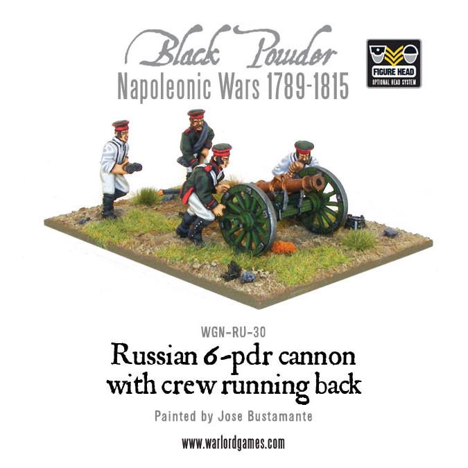 Black Powder: Napoleonic Russian 6 pdr cannon 1809-1815 with crew running back