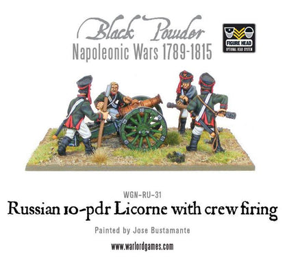 Black Powder: Napoleonic Russian 10-pdr Licorne howitzer 1809-1815 with crew firing