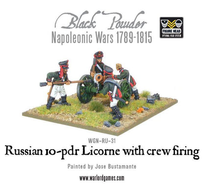 Black Powder: Napoleonic Russian 10-pdr Licorne howitzer 1809-1815 with crew firing